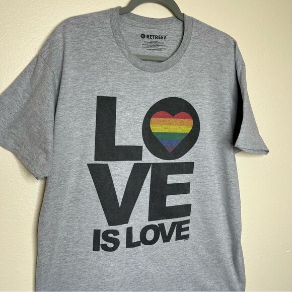 Retreez Love Is Love Heather Gray T Shirt Crew Neck Short Sleeve Unisex Size XL - Picture 2 of 12